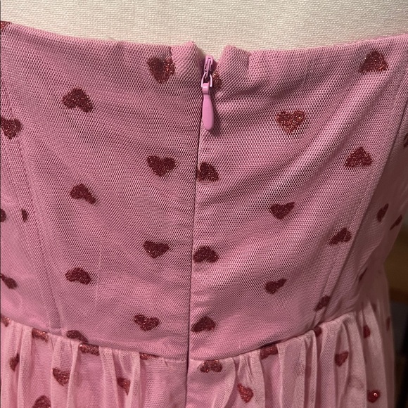 Betsey Johnson Pink Glitter Heart Tulle Dress Sz 8 Sweetheart Strapless Romantic - Picture 6 of 12